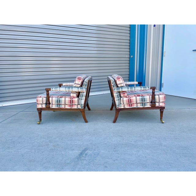 Mid-Century Modern 1970s Mid Century Mahogany Lounge Chairs With Brass Casters- Set of 2 For Sale - Image 3 of 13