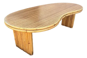 1950s Restored Mid-Century Stacked Rattan Biomorphic Coffee Table W/ Formica Top