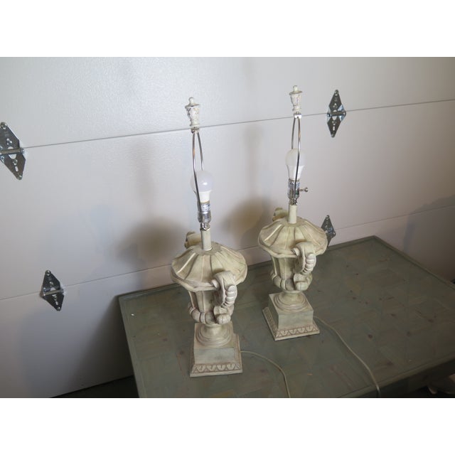 Sculpture Materials Vintage Composite Material Roman Urn Style Lamps/a Pair For Sale - Image 7 of 7