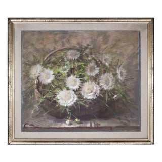 Maurizio Massi, Flowers Basket, Oil on Canvas, 1990s For Sale