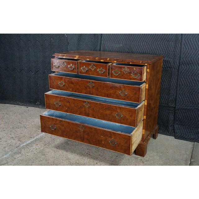 2 Antique English George II Style Oyster Burl Yew Bachelors Chest Dressers Pair For Sale - Image 17 of 18