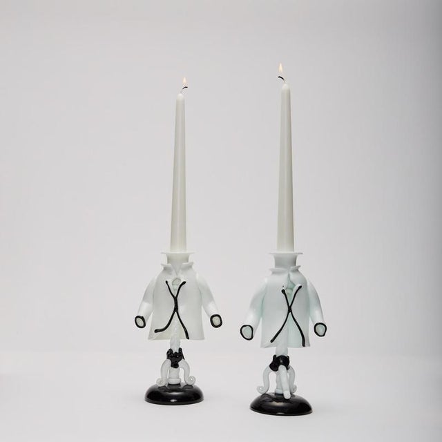 Pair of surreal candlesticks by fulvio bianconi (1915-1996) for venini from the early post war years 1947-49, model nos....