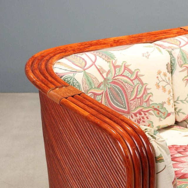 Rattan and Red Lacquered Bamboo Sofa, 1980s For Sale - Image 3 of 13