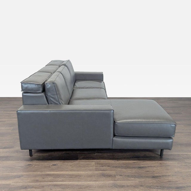 2010s West Elm Axel Gray Leather Reclining Sectional Sofa With Motion Recliner For Sale - Image 5 of 8