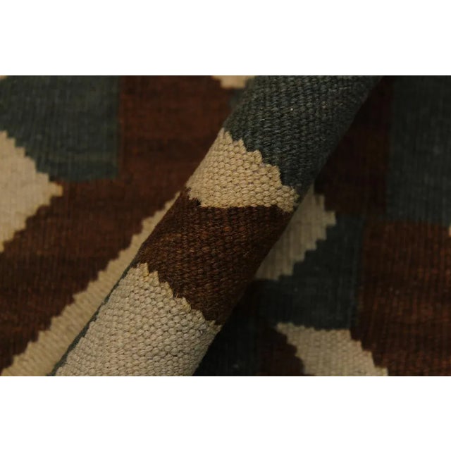 2010s Contemporary Brown Hand-Woven Kilim Wool Rug - 5′ × 6′8″ For Sale - Image 5 of 9