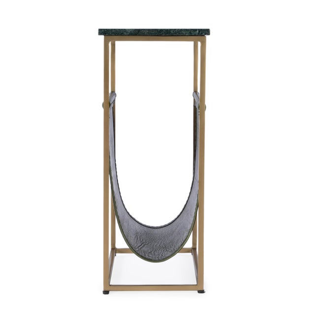 Spritely Home Accent Furniture Edie 17.5 in. W Rectangular Marble and Leather Narrow Magazine Side Table, Green Marble For Sale - Image 4 of 7