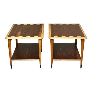 Restored Pair of Lane Acclaim Rectangular Lamp Tables Two Tier Walnut Side Tables End Tables With Shelf For Sale