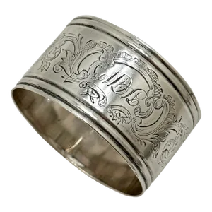 Tall - Oversize Antique American Victorian Hand Made & Engraved Coin Silver Napkin Ring for "Mary" - Circa 1860s