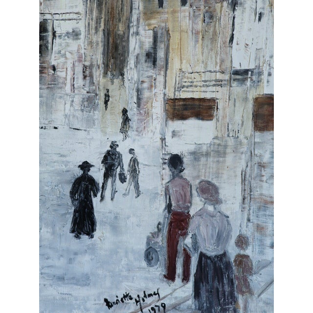 1979 Modernist 'Old Town Reverie' Vintage Swedish Semi-Abstract Street Scene Oil Painting, Framed For Sale - Image 9 of 11