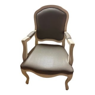 Cb2 Gray Leather and White Wood Louis IV Armchair Pair For Sale