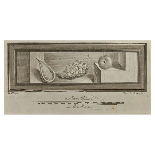 Filippo de Grado, Ancient Roman Fresco Herculaneum, Etching, 18th Century For Sale