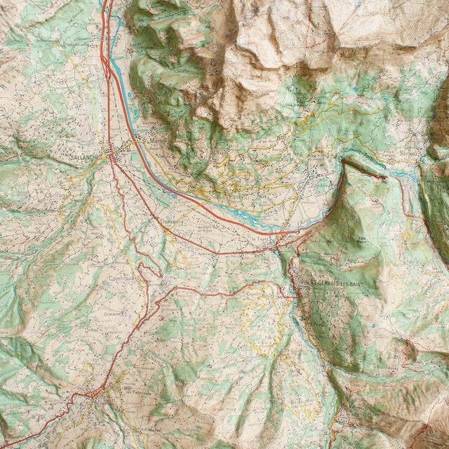 White Vintage French Raised Relief Map of Mont Blanc Massif, 1970s For Sale - Image 8 of 13