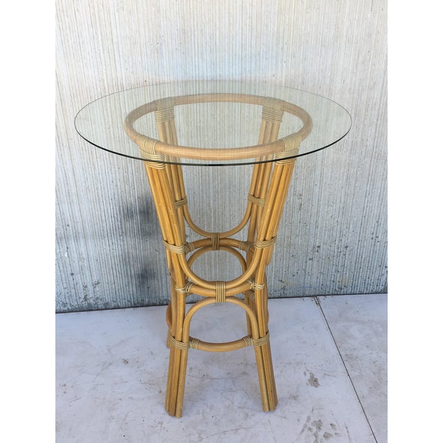 Mid-Century Modern 20th Century High Round Cocktail Table in Faux Bamboo With Glass Top For Sale - Image 3 of 11