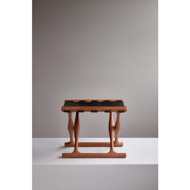 Animal Skin Danish Modern Gold Hill Stool in Oak and Black Leather attributed to Poul Hundevad, 1960 For Sale - Image 7 of 17