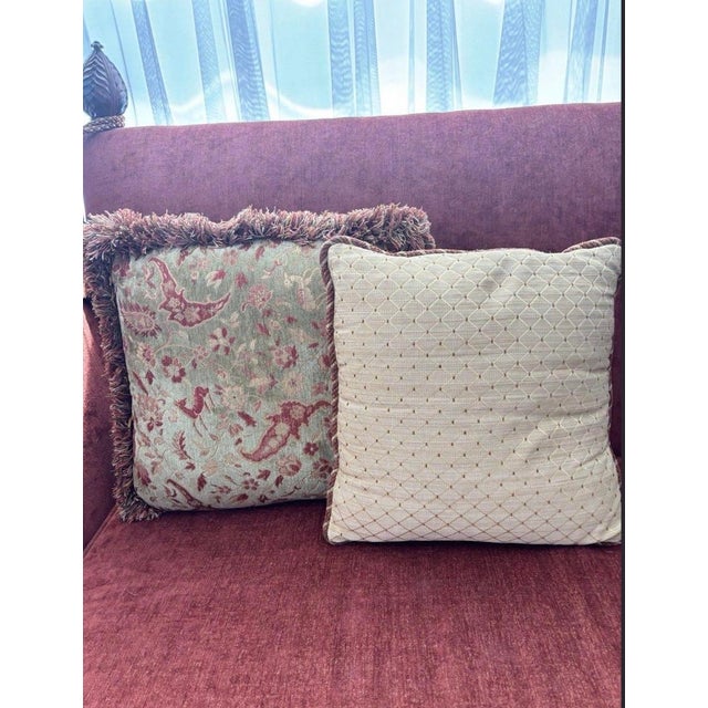 Vintage Rust Red Wingback Settee Sofa With Nailhead Trim & Carved Finials For Sale In Los Angeles - Image 6 of 12