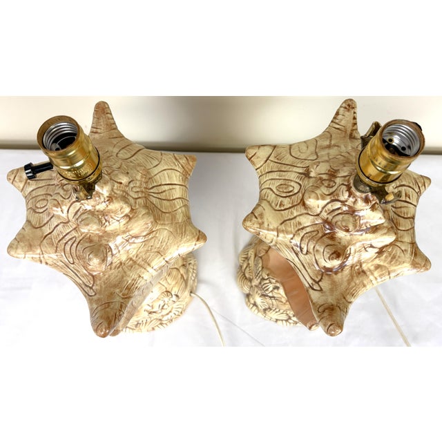 Vintage Ceramic Conch Shell Table Lamps C1986- A Pair For Sale - Image 10 of 18
