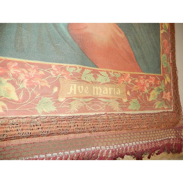 19th Century Italian Religious Banner Ave Maria Oliograph With Tassels For Sale - Image 12 of 13
