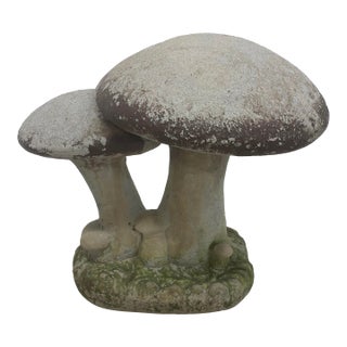 Mid 20th Century Concrete Mushroom and Frog With Brown Accents For Sale