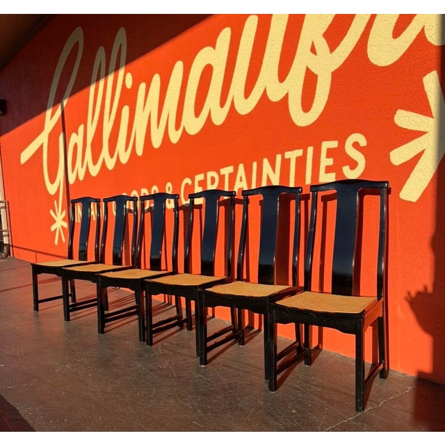 Chinoiserie Italian Lacquered Cane Dining Chairs - 6 For Sale - Image 3 of 14