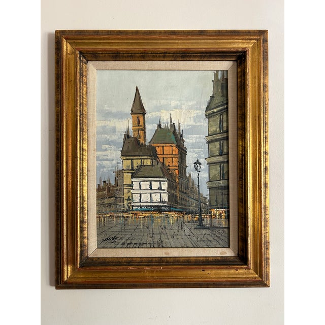 Vintage 1960’s modernist oil painting of a Paris cityscape signed Linca. Signature to the lower left corner. Painting...