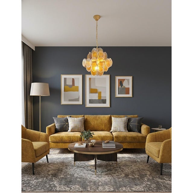 Mid-Century Modern Vintage Italian Amber Murano Glass Chandelier, 1990s For Sale - Image 3 of 18