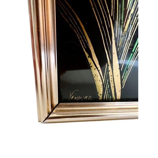 Chinoiserie LaBarge Verre Églomisé Black and Gold Mirror, 1986 For Sale - Image 6 of 12