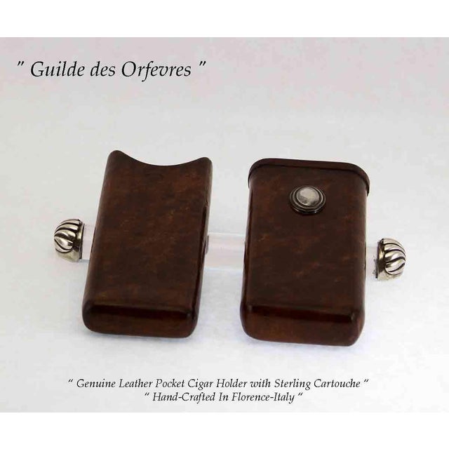 1990s Fine Genuine Leather Cigar-Holders With Sterling Silver Cartouche For Sale - Image 5 of 10