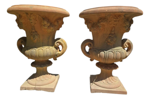 Impruneta Terracotta Urns with Masks and Floral Garlands, Italy, 1960s, Set of 2