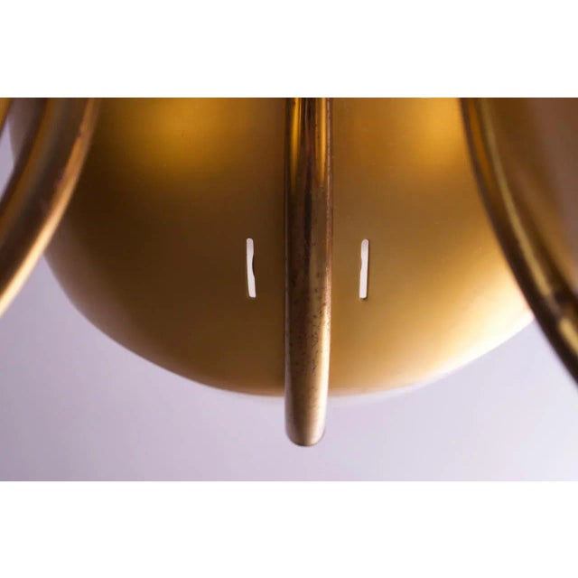 Metal Large Italian Modern Brass and Milk Glass Chandelier by Lamperti For Sale - Image 7 of 12