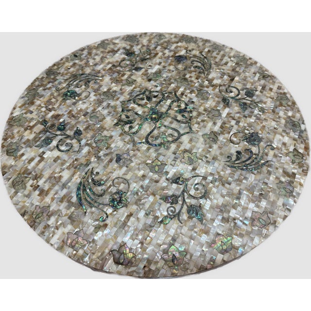 Handmade Mother of Pearl Inlay End Table – 20” Wood Accent Table – Luxury Egyptian Artisan Furniture For Sale - Image 6 of 6