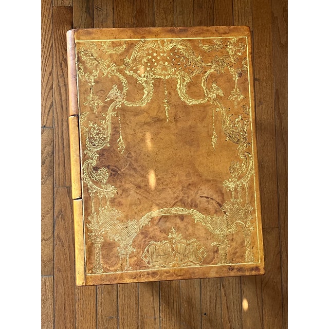 Small Leather Top, Cherry Coffee Table, Louie the XV Revival / Cabriole Legs / Gold Embossed Leather Top, Intricate Gold Marquetry, 1950-60’s For Sale - Image 12 of 12