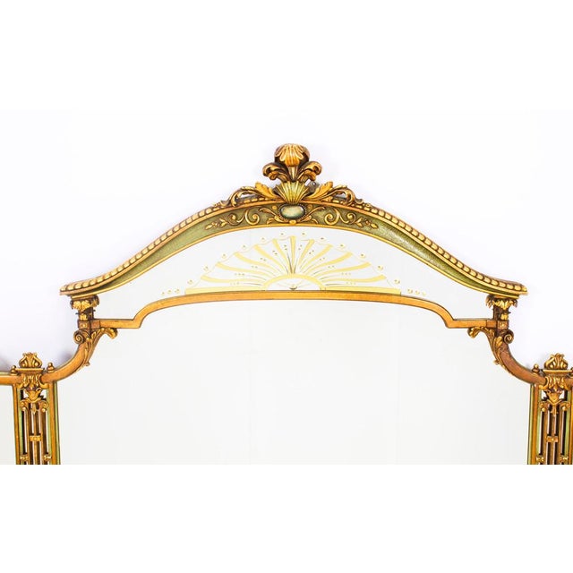 This is a beautiful large antique English Art Deco overmantle mirror, Circa 1920 in date. The elaborately shaped mirror...