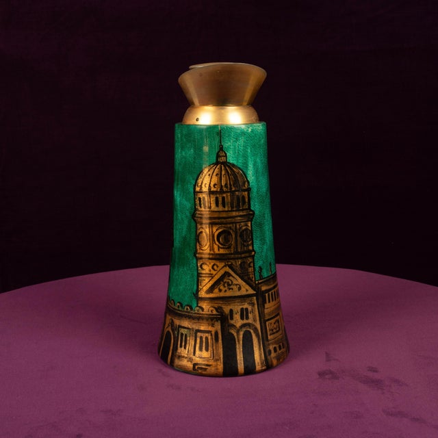 Model 968D Thermos in Hand-Decorated Green Goatskin Parchment by Aldo Tura, Italy, 1960s For Sale - Image 10 of 18