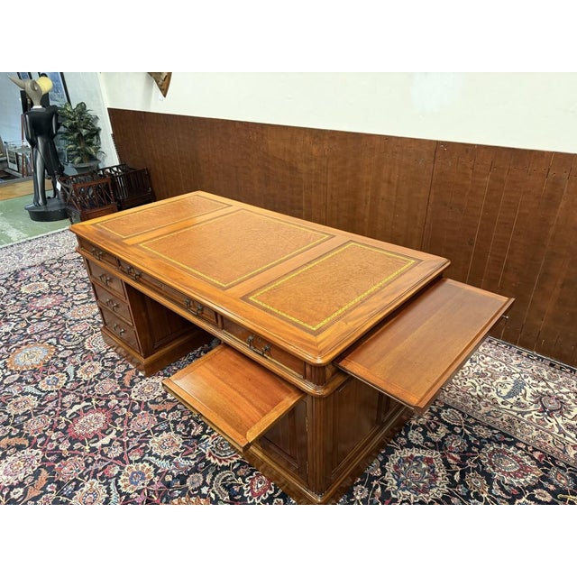 Large English Desk with Brown Leather For Sale - Image 16 of 18