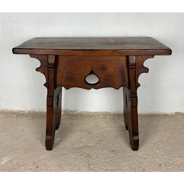 Rustic Hand-Carved Walnut Stool or Side Table, Early-20th Century For Sale - Image 6 of 12