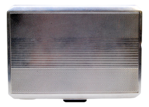 Silver Cigarette Case with Raised Bands, Gold Interior, Cigarette Holder and Hinged Lid