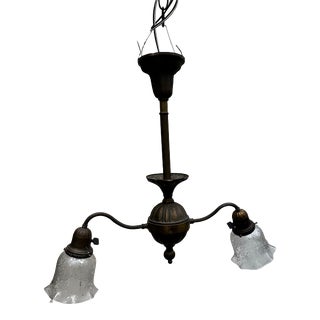 Vintage Two Arm Brass Sheffield Style Chandelier With Stencil Etched Shades For Sale