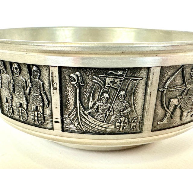 Vintage Norwegian Bowl with Viking Scenes from Konge Pewter H.S., 1960s For Sale - Image 10 of 12