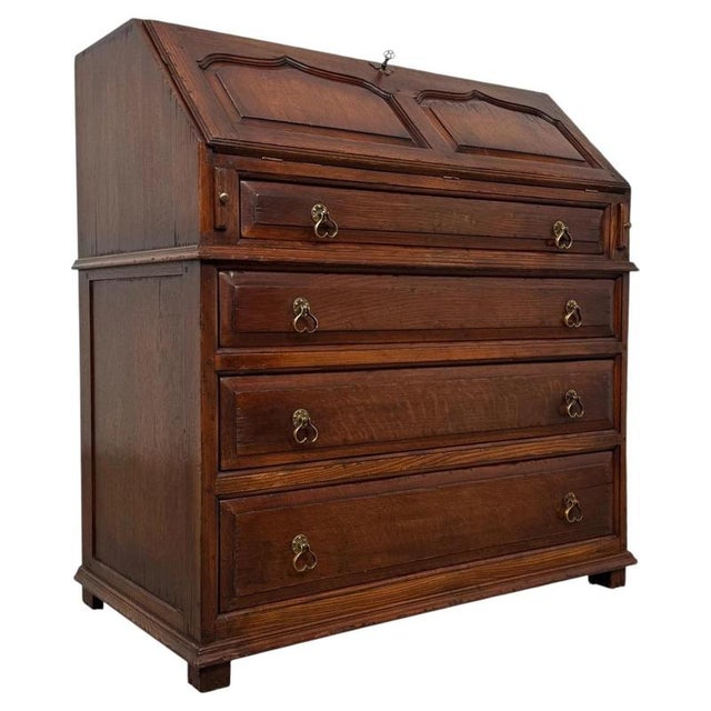 Antique Early 20th Century English Oak Bureau with Fitted Interior For Sale - Image 6 of 14