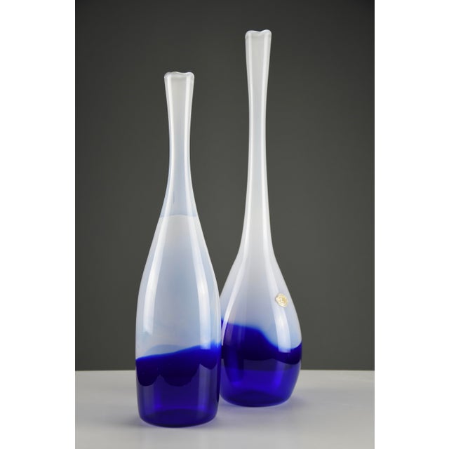 Pair of floris meydam “serica” bottle vases no. 60219 for glasfabriek leerdam, 1953 netherlands, 1953 tallest: h. 39 cm...