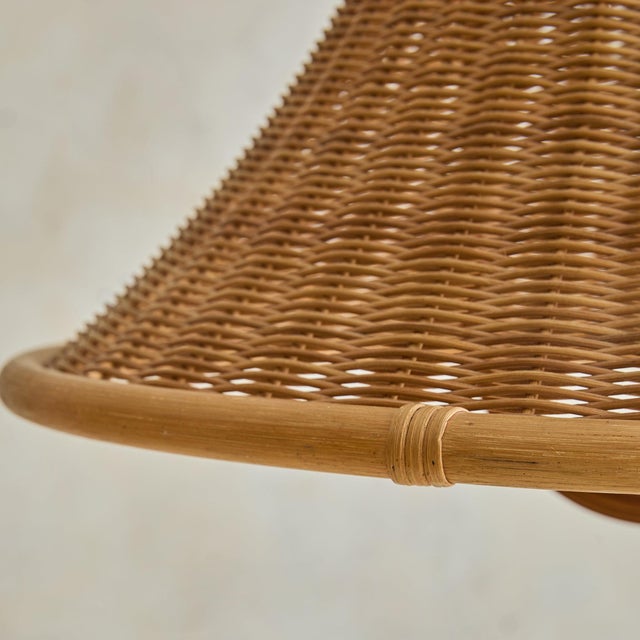 1970s French Wood + Rattan Pendant For Sale - Image 9 of 11