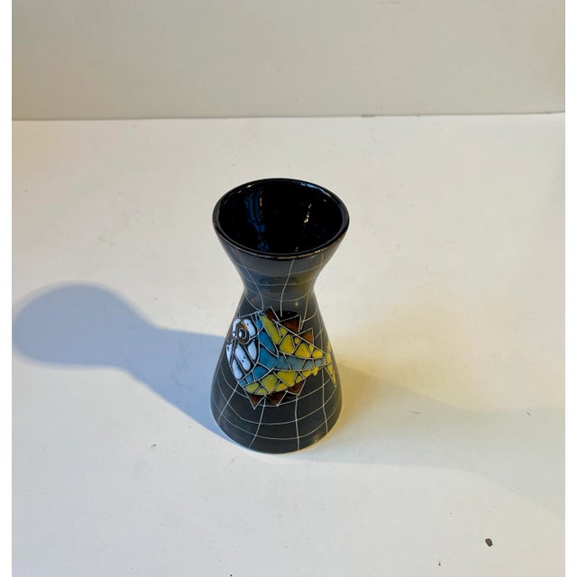 Italian Modern Diablo Vase in Black with Naive Fish, 1960s For Sale - Image 4 of 8