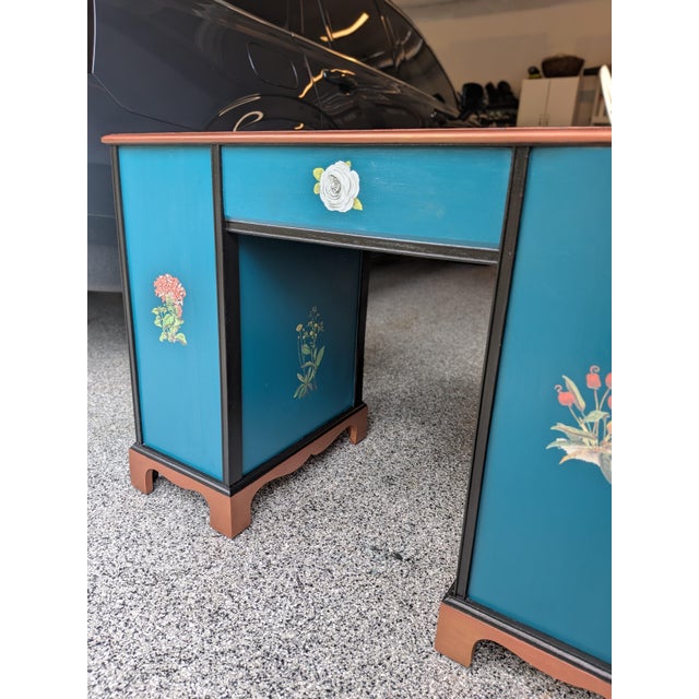 Vintage Pedestal Horseshoe Desk Botanical Collection For Sale - Image 11 of 18