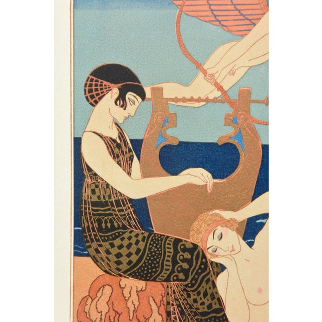 1920s Rare Georges Barbier Art Deco Custom Framed Pochoir From the Portfolio " Chansons De Biilitis" For Sale - Image 5 of 9
