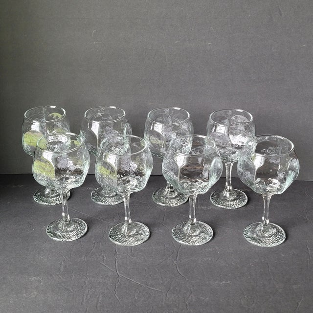 Vintage Hexagon Shaped Libbey Chivalry Wavy Glass Wine Glasses Set of 8
