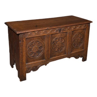 Antique Linen Chest, English, Carved Oak, Coffer, Bay Window Seat, William III For Sale