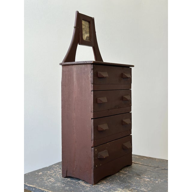 Antique Folk Art Miniature Chest of Drawers With Diminutive Mirror, Circa Early 20th Century For Sale - Image 13 of 18