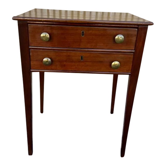 Antique Hepplewhite Style Solid Mahogany Two Drawers Work-Side Table For Sale