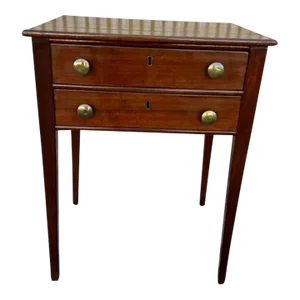 Antique Hepplewhite Style Solid Mahogany Two Drawers Work-Side Table