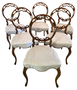 Antique English Victorian Walnut Dining Chairs, Set of 6